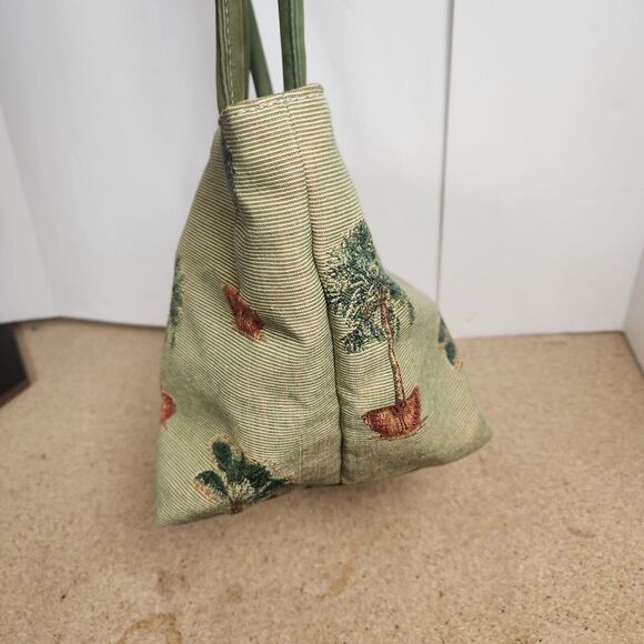 Tommy Bahama Palm Tree cream  Tapestry Purse Shoulder Bag green handles bottom - Picture 8 of 16